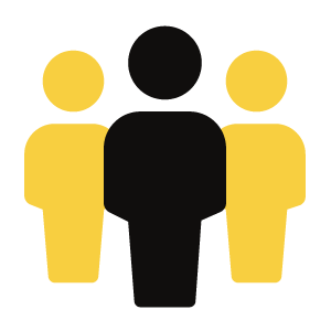 A group of people standing in front of a black background.