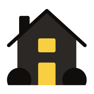 A black and yellow house icon on a black background.