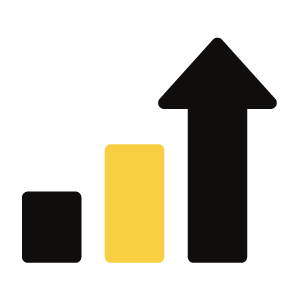 A yellow and black arrow pointing up on a black background.